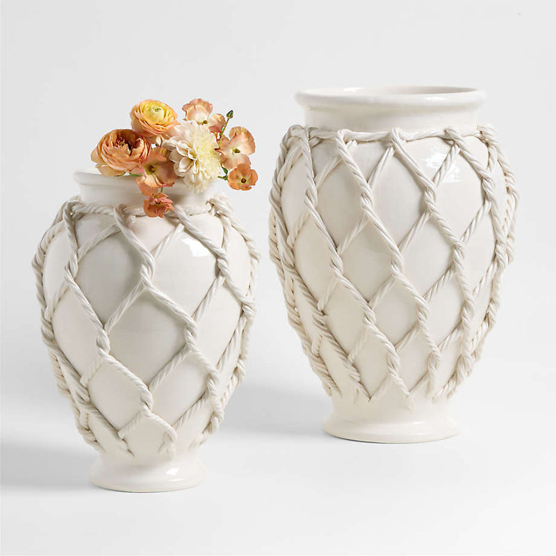 Vaso De Cerâmica Branco Modelo Corda