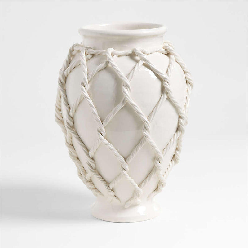 Vaso De Cerâmica Branco Modelo Corda