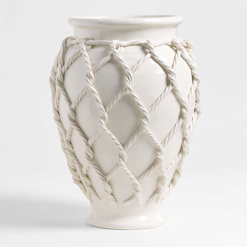 Vaso De Cerâmica Branco Modelo Corda