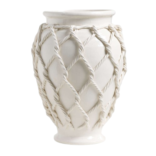 Vaso De Cerâmica Branco Modelo Corda