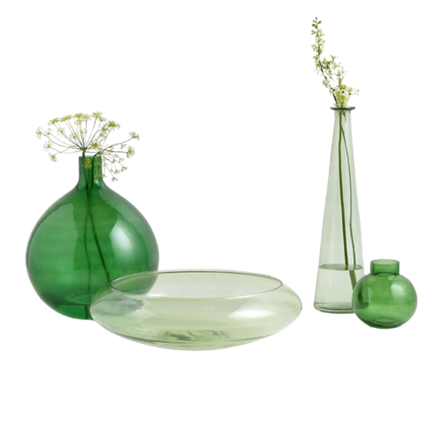 Kit Vaso redondo de vidro verde - 4 Peças