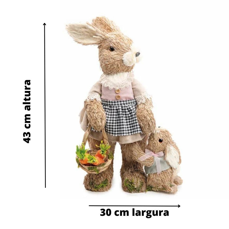 Coelhos Casal e filhote de palha da páscoa Estatuetas  - 45 CM